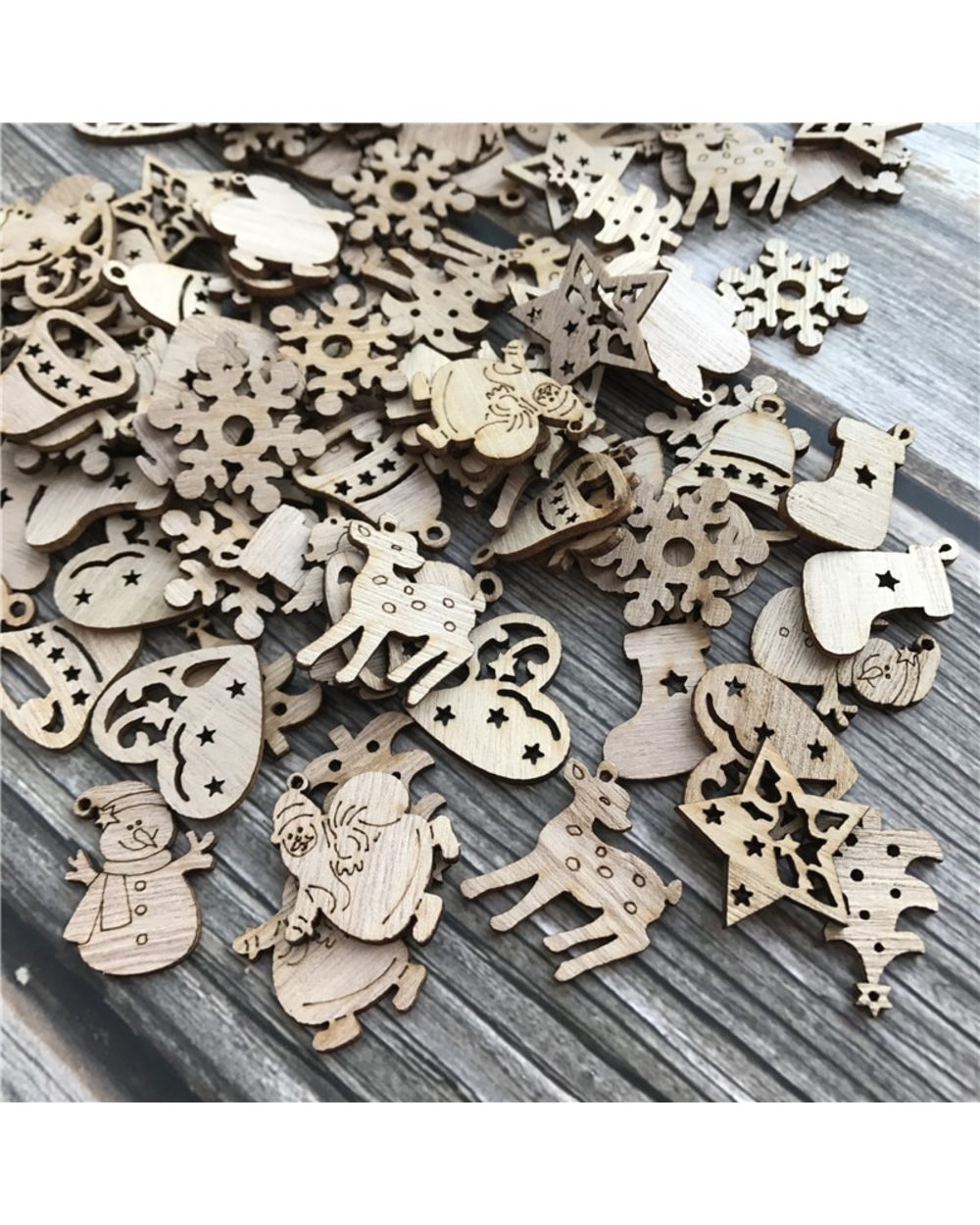 50Pcs DIY Natural Wooden Chip Santa Claus Christmas Tree Hanging Ornaments Pendant Kids Gifts Tree Xmas Decoration front-0