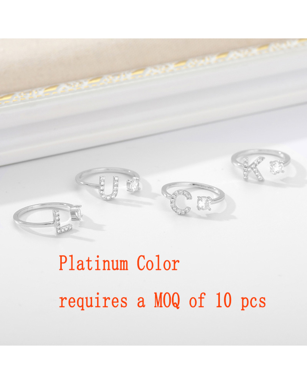 Zircon Initial A-Z Letter Rings For Women Stainless Steel Gold Adjustable Opening Ring Alphabet Female Wedding Jewelry front-5