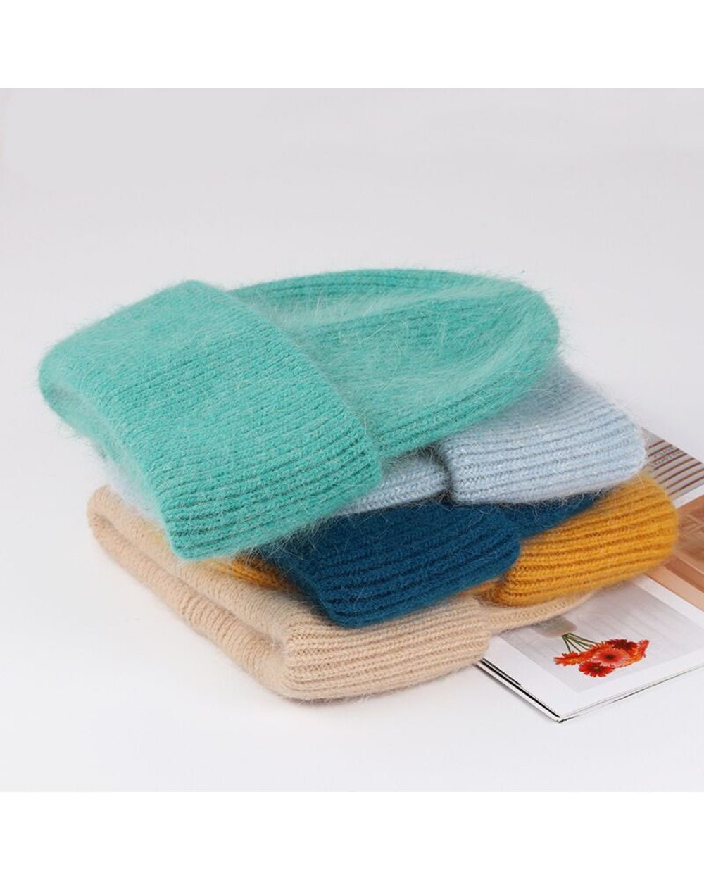Xthree Winter Hat For Women Angola Beanie Hat Knitted Rabbit Fur Skullies Hat Warm Bonnet Cap Female Hats For Girl Hat front-3
