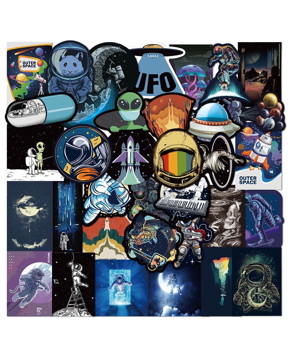 10/30/50PCS Outer Space Astronaut Graffiti Stickers Cartoon DIY Skateboard Fridge Motorcycle Luggage PVC Waterproof front-1