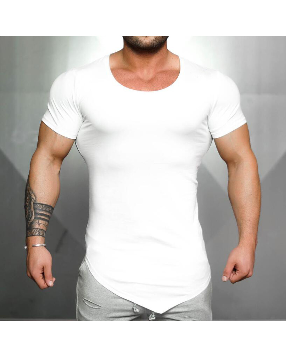Solid Clothing Gyms t-shirt Mens Fitness Tight t-shirt Cotton Slim fit t shirt men Bodybuilding Summer top Blank tshirt front-3
