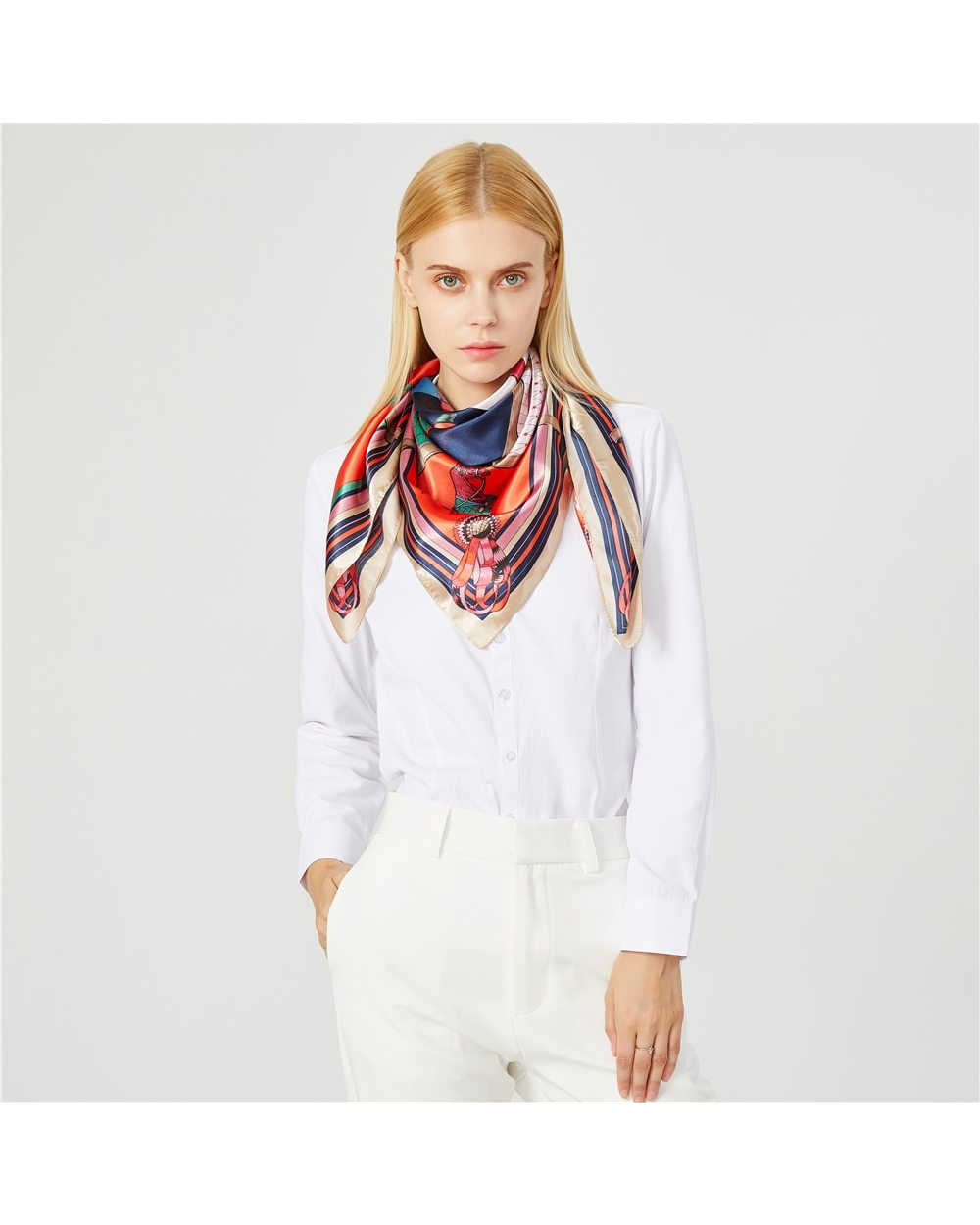 Luxury Women Silk Scarf Square Bandana Design Brand Headband Female Satin Hijab Large Shawl Wrap Lady Kerchief Chain Pr front-3