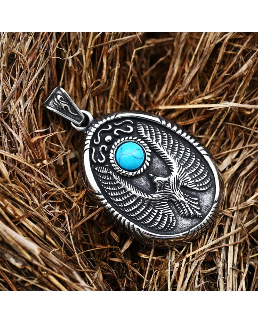 Eagle Japen Feather Pendant Fashion Vintage Men Pendant Chain Necklace Jewelry front-3