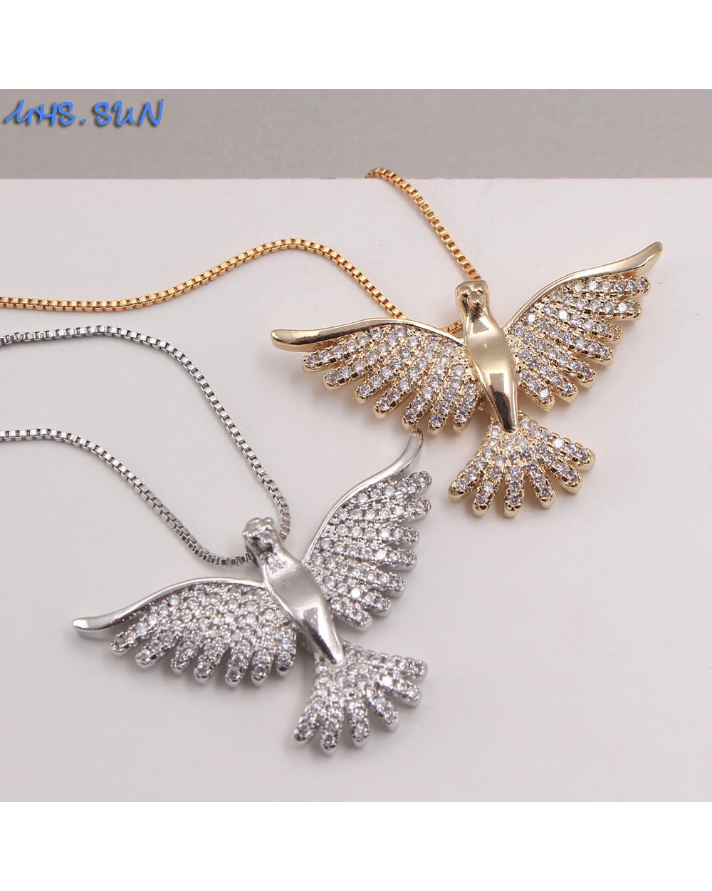 MHS.SUN New eagle design zircon pendant necklace for women jewelry luxury gold silver color necklace front-0