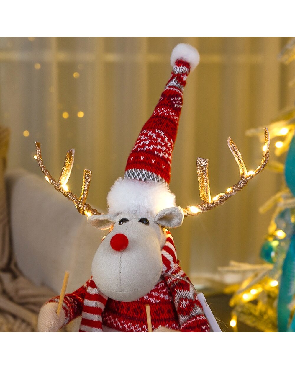 50x30cm Electric Dancing Lights Christmas Dolls Reindeer With Sled New Year Gift For Home Navidad Elk LED Xmas Decor front-5