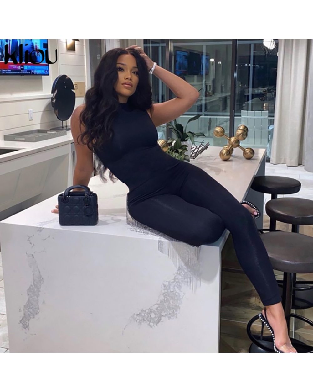 Kliou jumpsuit women elastic hight casual fitness sporty rompers zipper activewear skinny summer outfit front-3