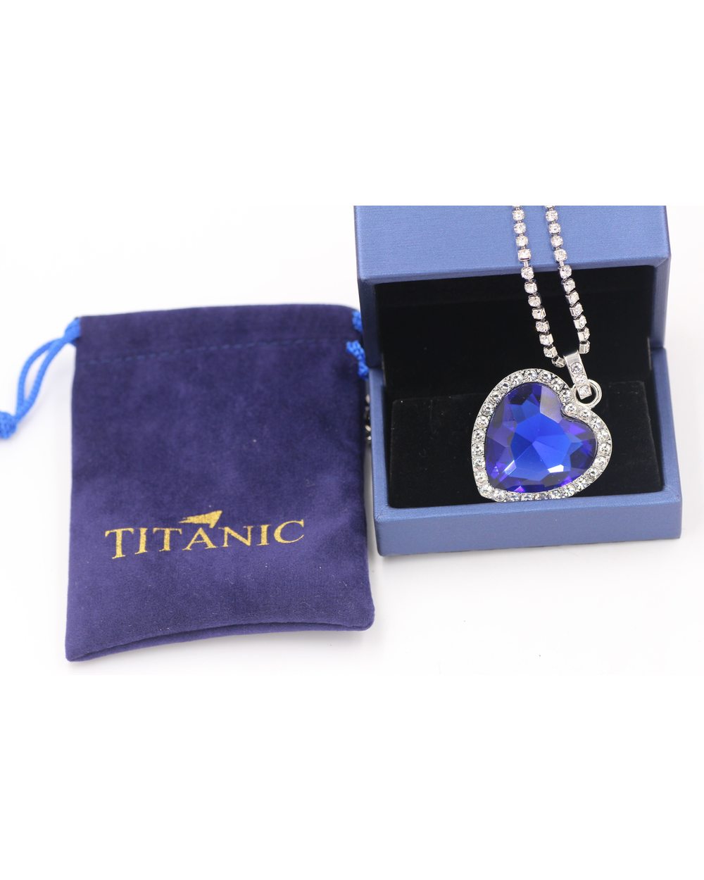 Titanic Heart of Ocean Blue Heart Pendant Necklace + Velvet Bag Love Forever Jewelry front-4