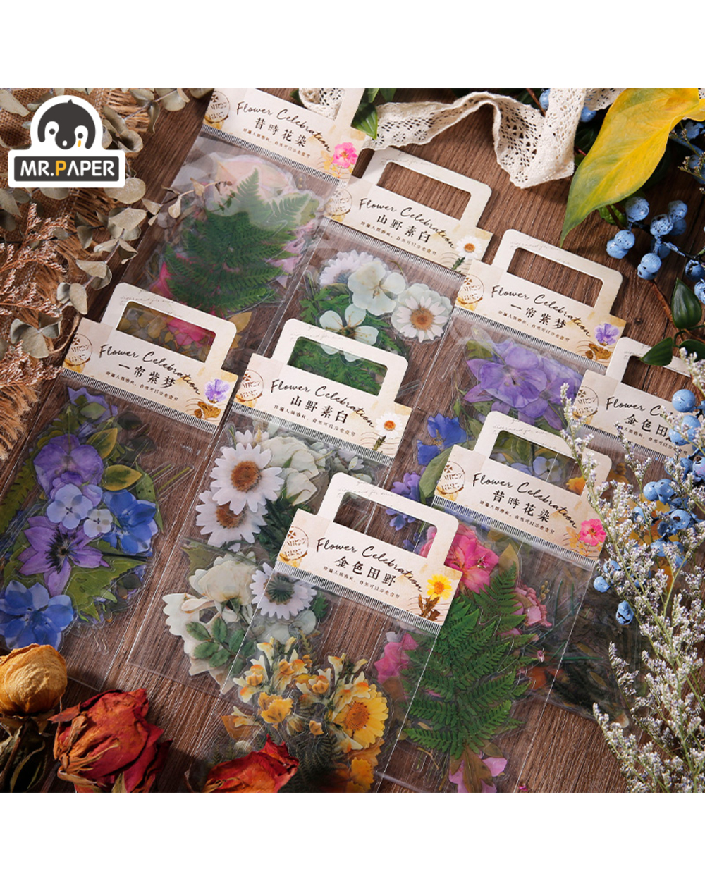 Mr.Paper 4 Designs Natural Daisy Clover Japanese Words Stickers Transparent Pet Material Flowers Leaves Plants Deco Sti front-0