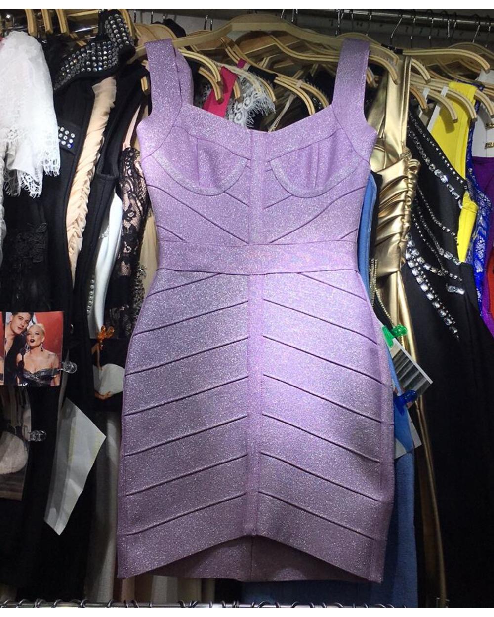 Ladies Sexy V Neck Backless Purple Shining Women Bandage Dress 2021 Designer Fashion Sparkly Party Dress front-5