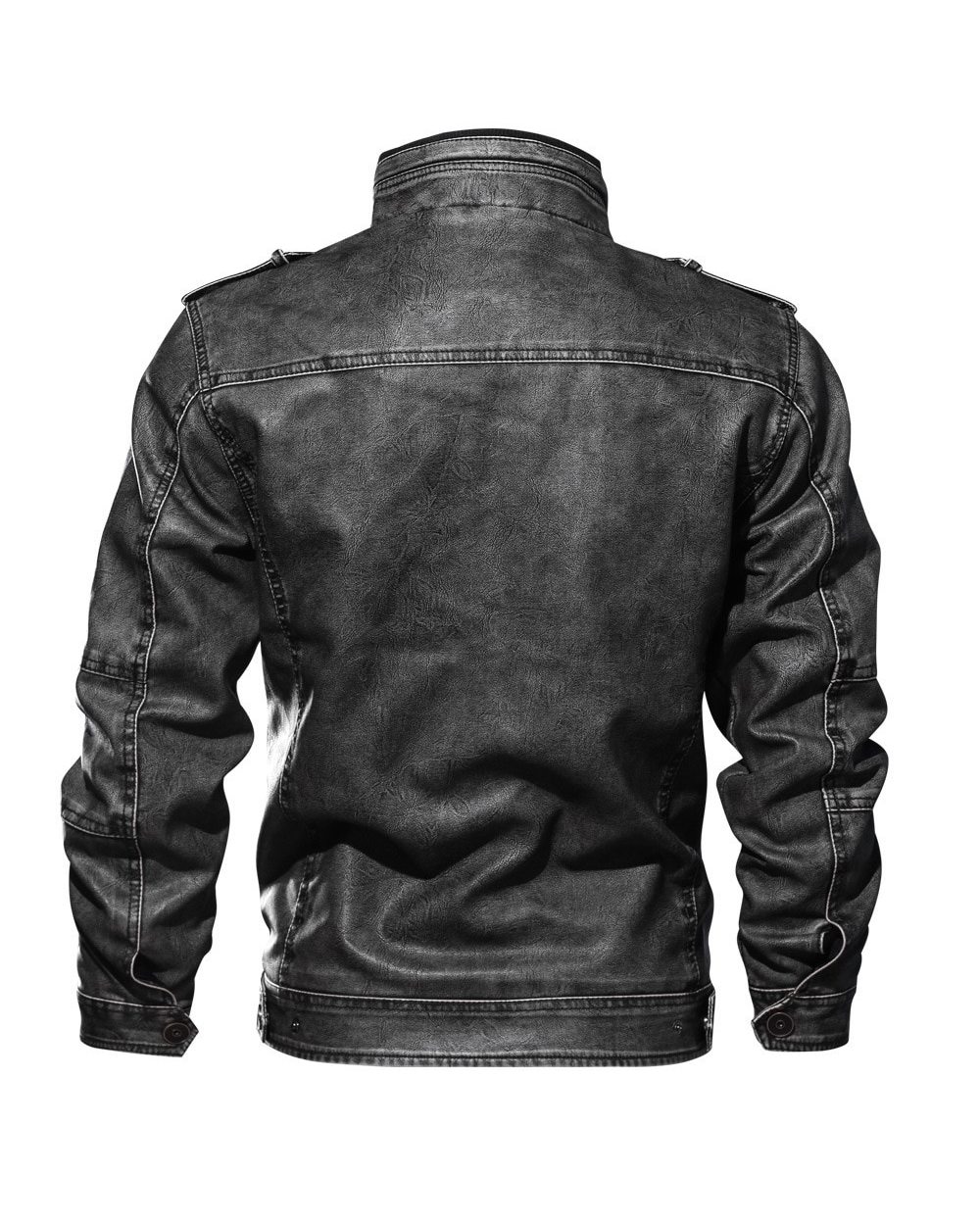 Mens Leather Jackets Motorcycle Stand Collar Zipper Pockets Male US Size PU Coats Biker front-4