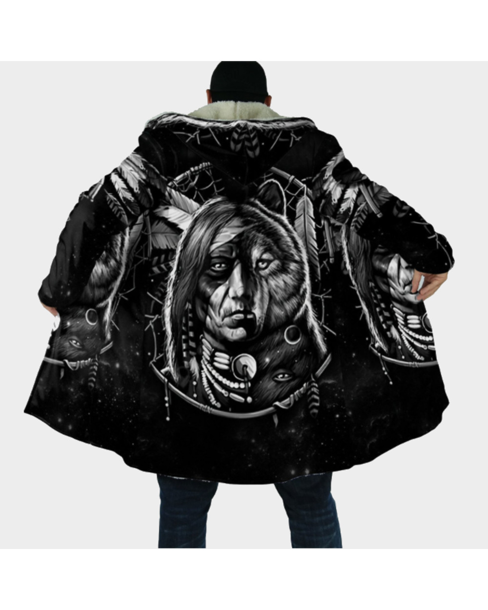 Winter Men For Women Hooded Cloak Wolf Native 3D All Over Prined Fleece wind breaker Warm Hood Cloak VG06 front-0