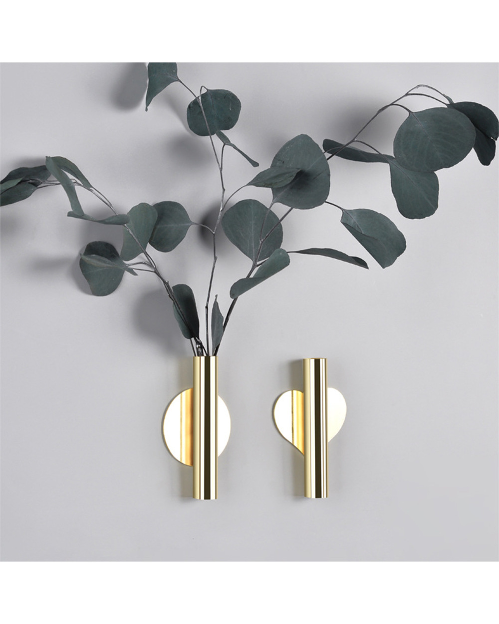 Creative Wall Flower Ware Nordic Style Wall Flower Tube Vase Gold Non Perforated Living Room Wall Decoration Pendant front-0