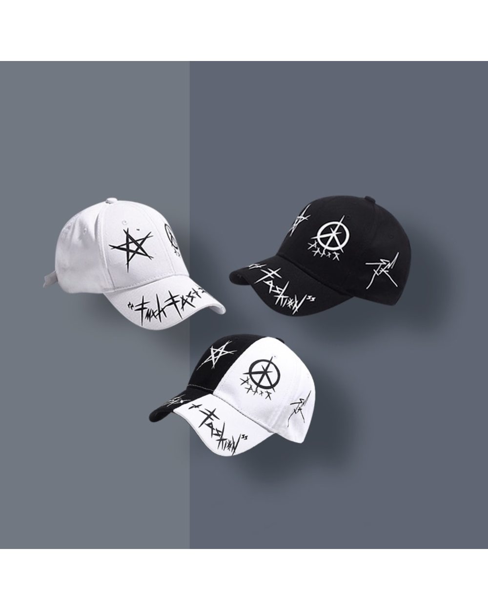 Men Women The Spring Summer Sun Hat Cap White Color Matching Pentagram Snapback Graffiti Baseball Cap Hip Hop Fashion C front-5