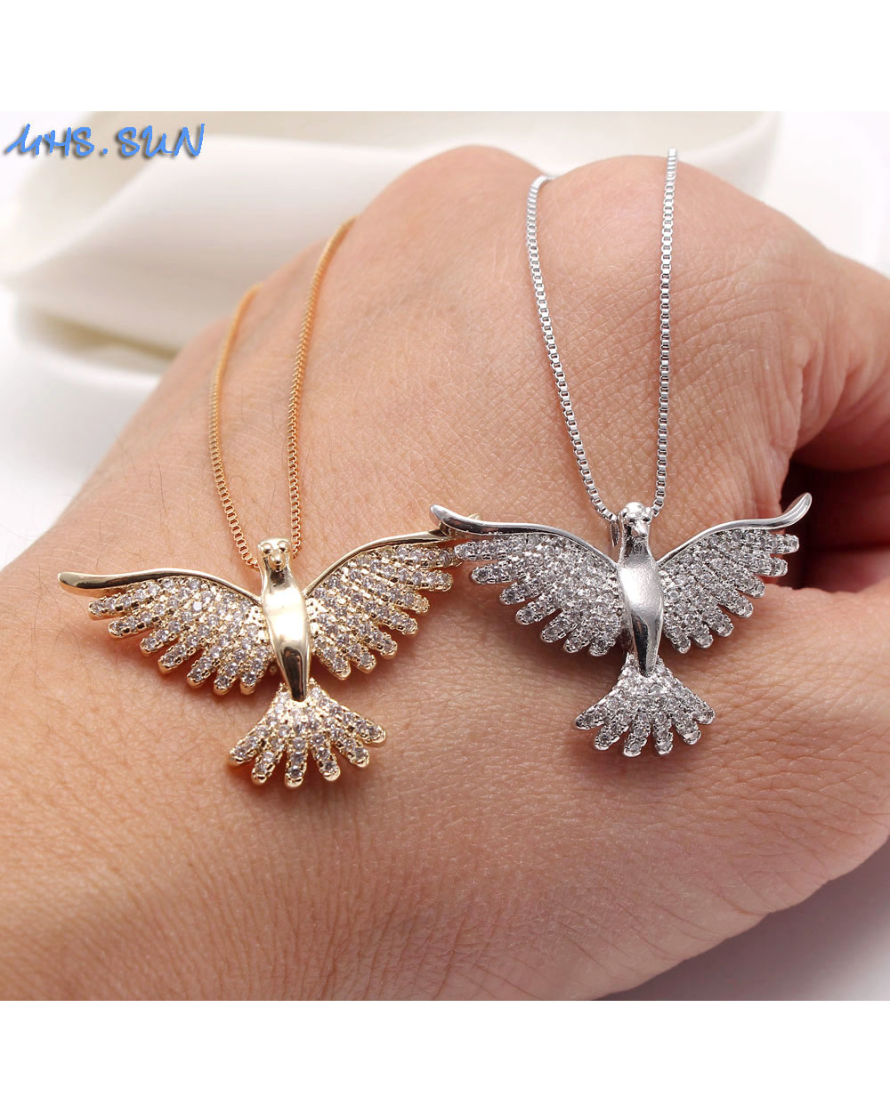 MHS.SUN New eagle design zircon pendant necklace for women jewelry luxury gold silver color necklace front-3