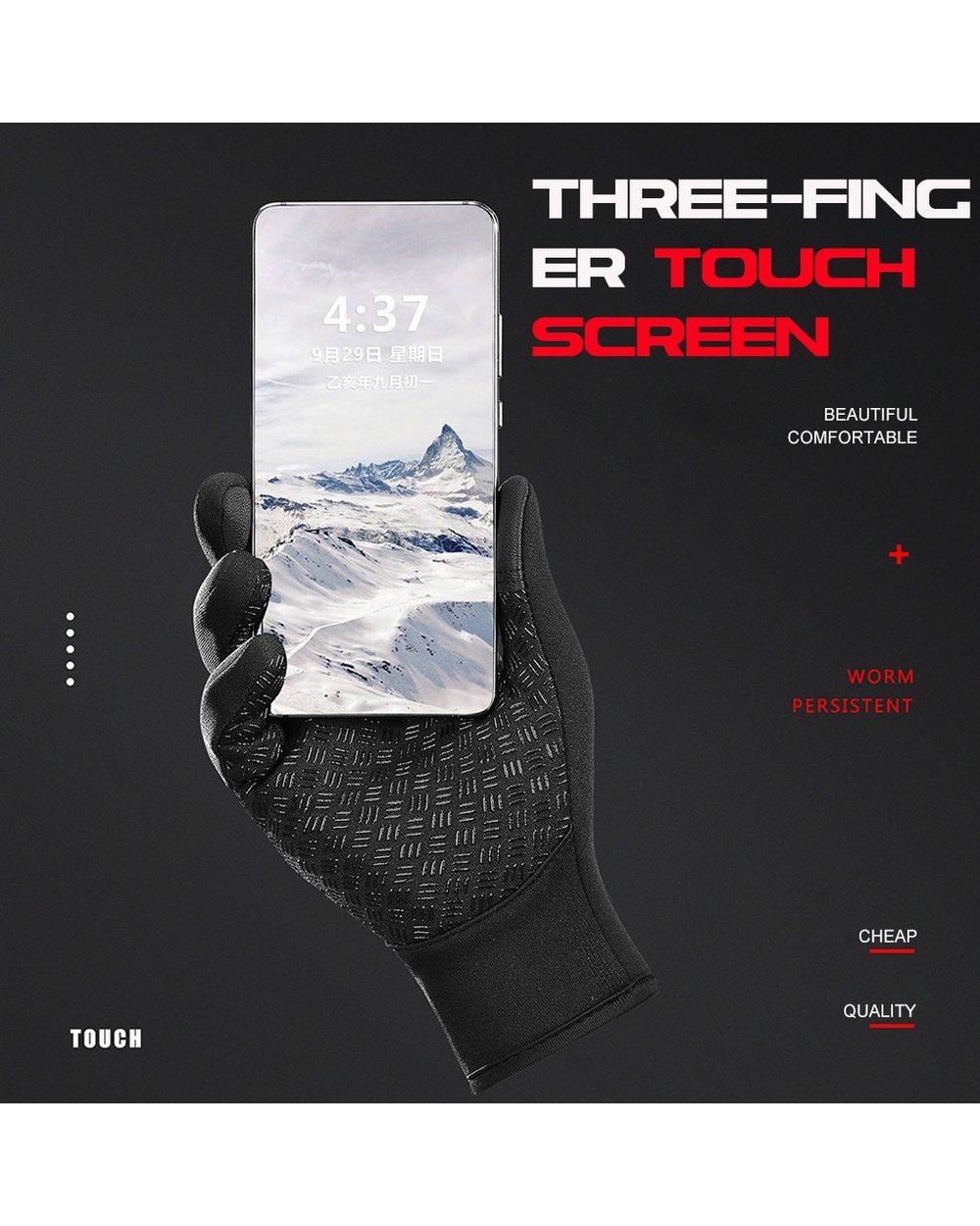 - WorthWhile Winter Cycling Gloves Bicycle Warm Touchscreen Full Finger Gloves Waterproof Outdoor Bike Skiing Motorcycle front-2