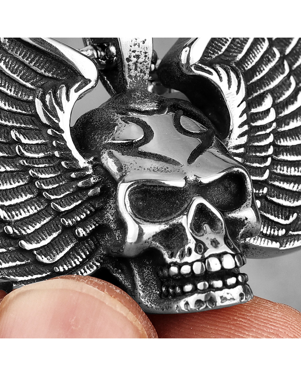 Wings Skull Stainless Steel Necklace front-1