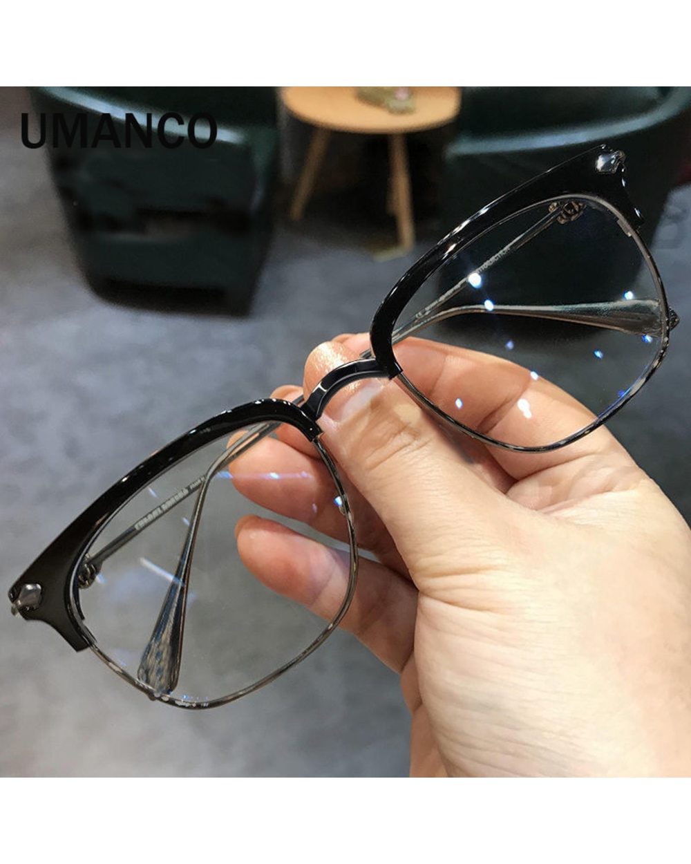 Vintage Square Finished Myopia Glasses For Men Half-Frame Black Gold Anti Blue Light Prescription Glasses Nearsighted E front-2