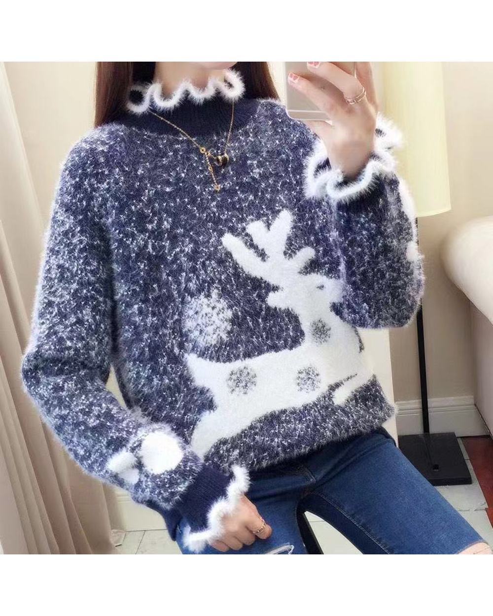 Christmas Sweater Women Reindeer Turtleneck Winter Clothes Cashmere Sweaters Pull Femme Korean Pullover Kawaii Jumper front-3