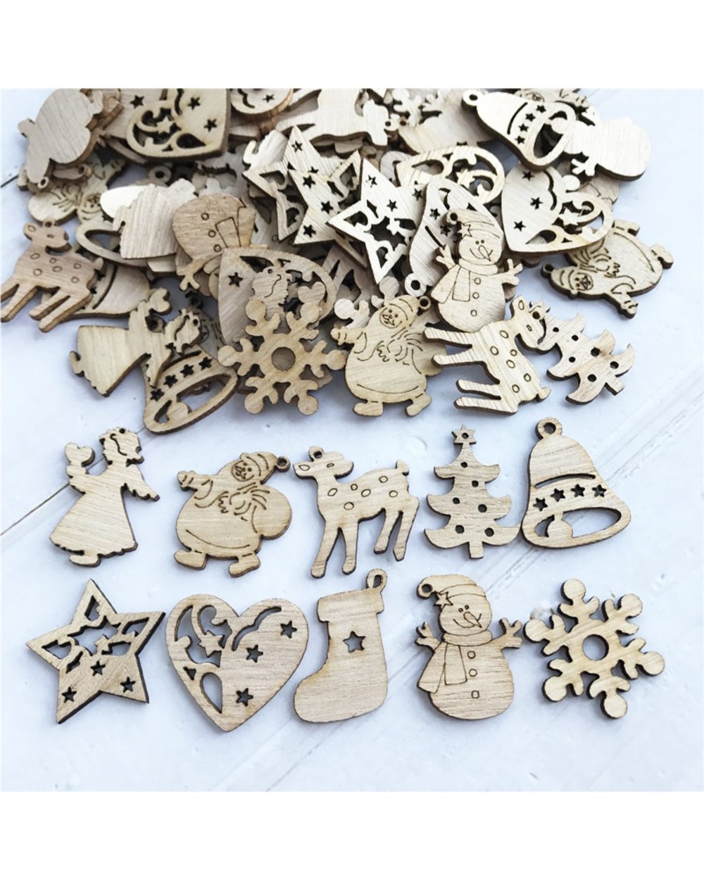 50Pcs DIY Natural Wooden Chip Santa Claus Christmas Tree Hanging Ornaments Pendant Kids Gifts Tree Xmas Decoration front-3