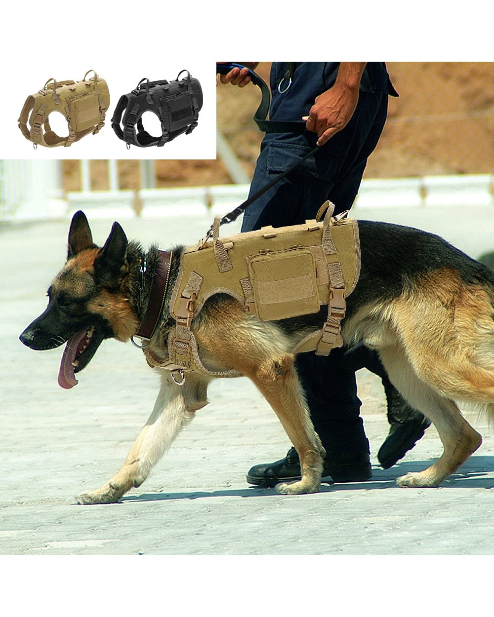 Dog Tactical Harness Molle Vest Adjustable Military Pet Training Harness For Medium Large Dogs With 2 Detachable Pouches front-0