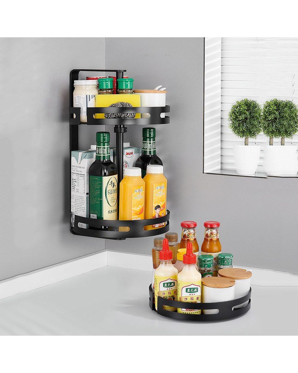 Rotating Spice Rack Punch Free Multifunction Corner Storage Rack front-4
