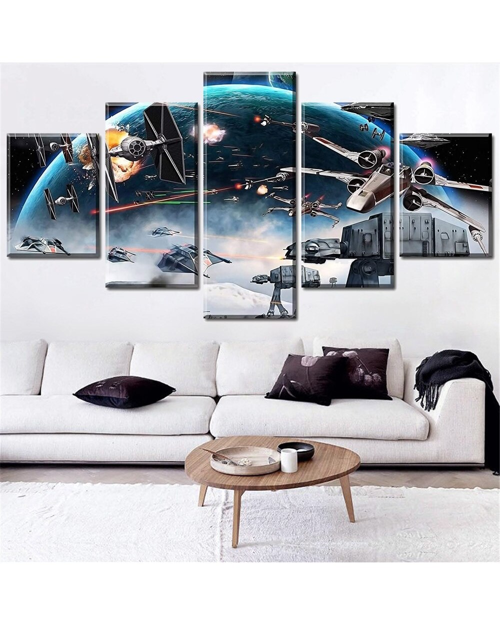 Sci-fi Movies Space War Spaceship Gunfight Picture Print Space 5 Panel Canvas Art Wall Decor front-0