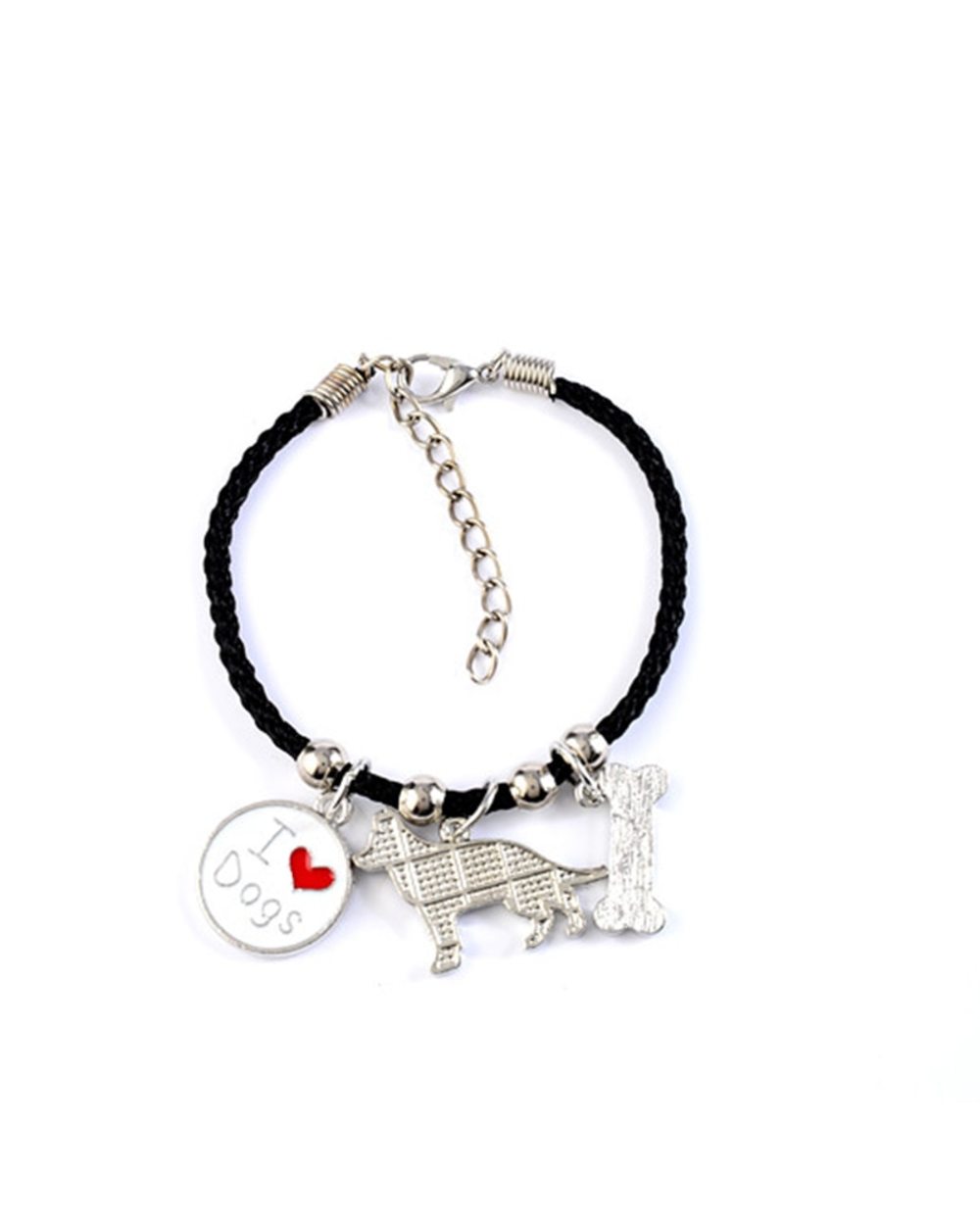 German Shepherd dog charm bracelets for men women girls rope chain silver color alloy pendant male female bracelet front-1