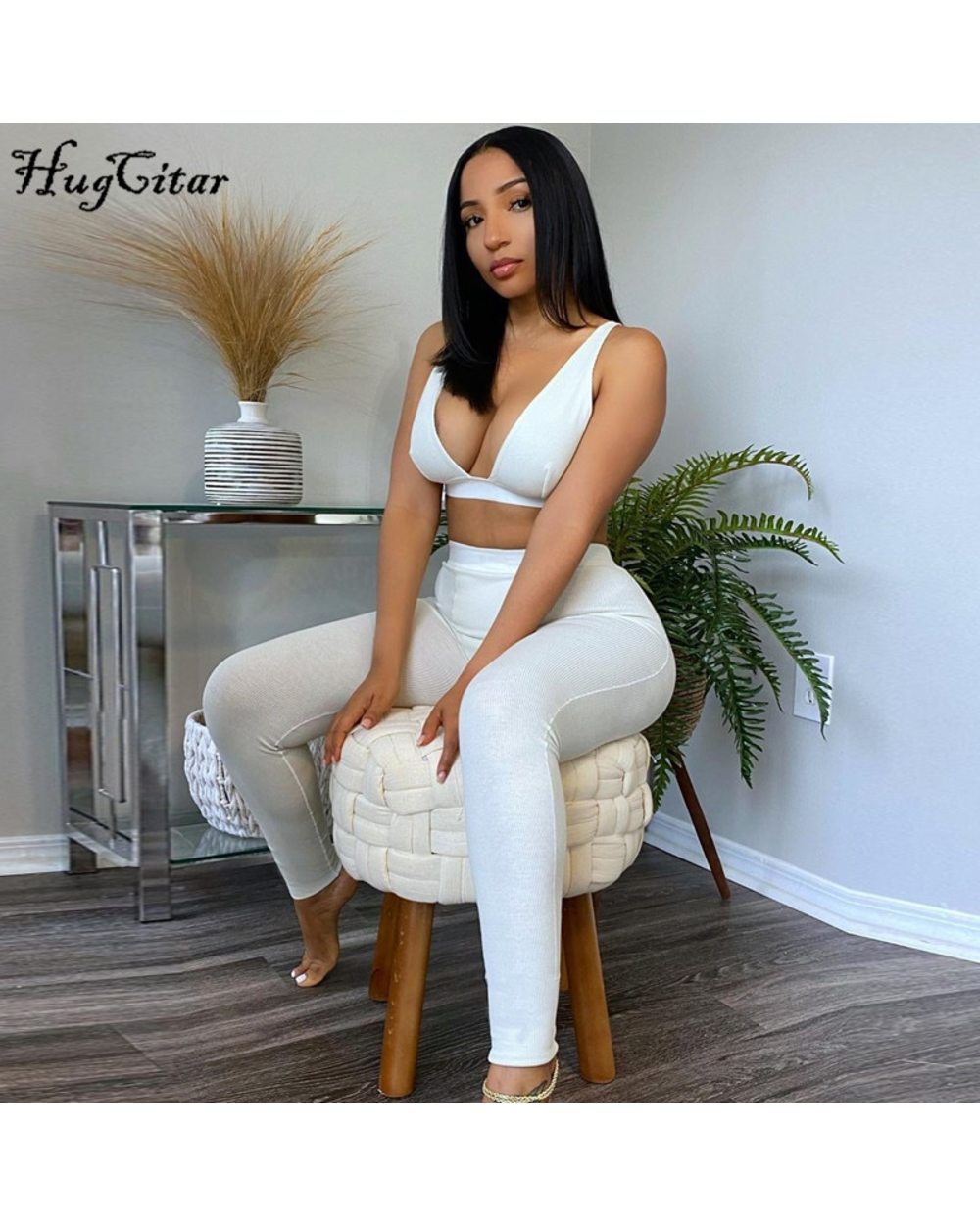 V-Neck Crop Tops Leggings 2 Pieces Set 2022 Women Fashion Streetwear Outfits Sportswear Tracksuit front-1