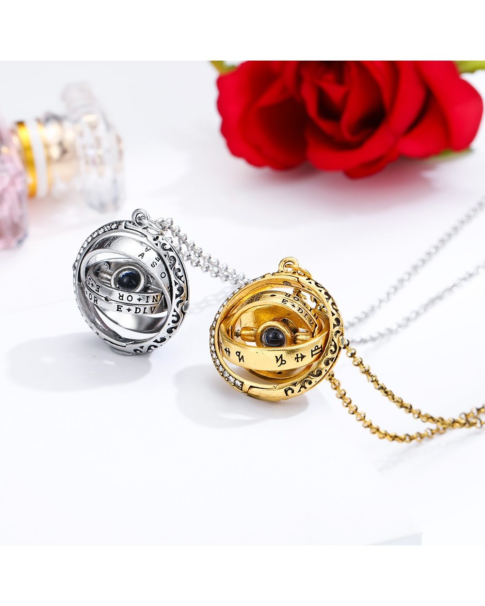 Openable Astronomical Ring Necklace 100 Languages I Love You Necklace for Women Valentine's Day Gift front-5