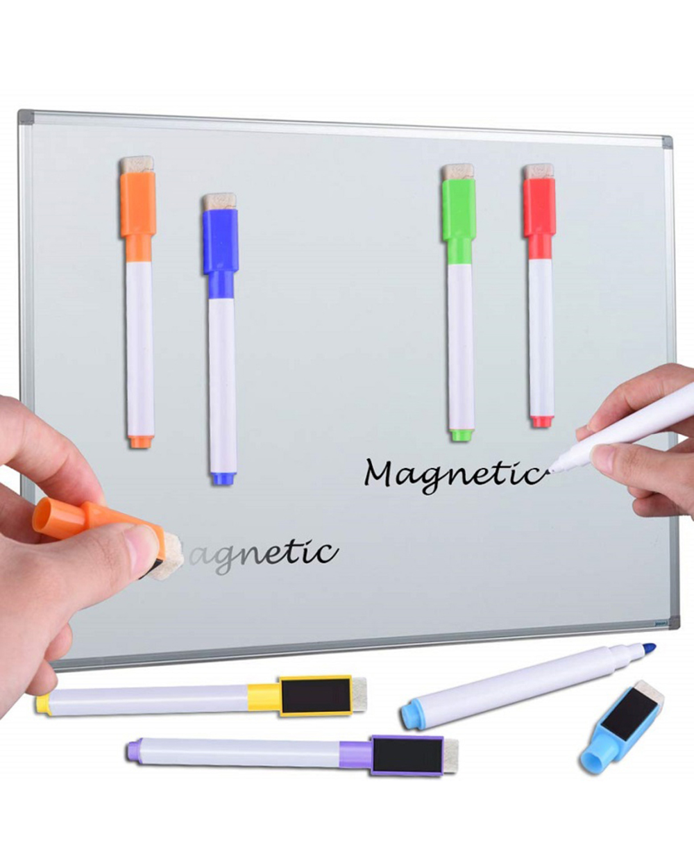 8Pcs Water-Colour Brush Whiteboard Marker Pens White Board Dry-Erase Pen With Eraser Magnetic Markers Writing Water Col front-2
