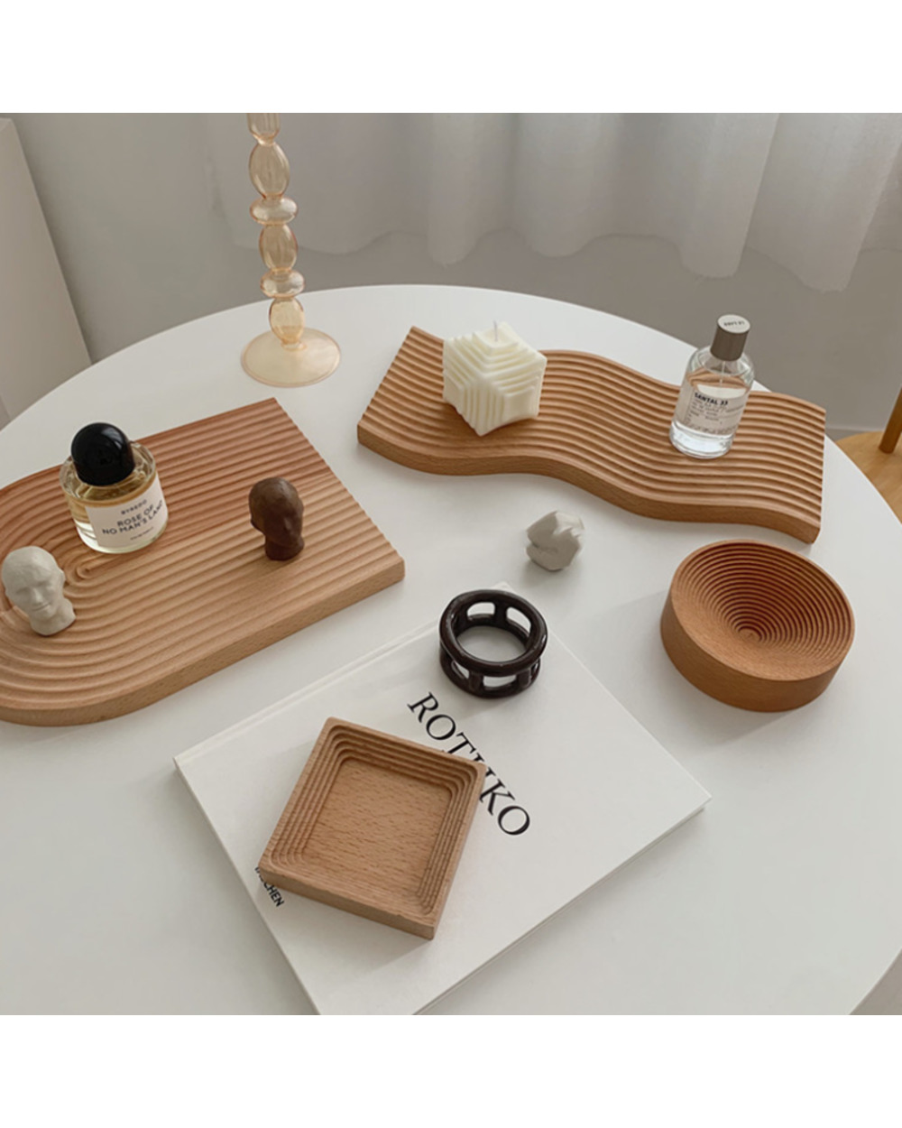 Nordic Wooden Chopping Block Bread Tray Water Ripple Board Dessert Food Cushion For Afternoon Tea Useful Kitchen Organi front-2
