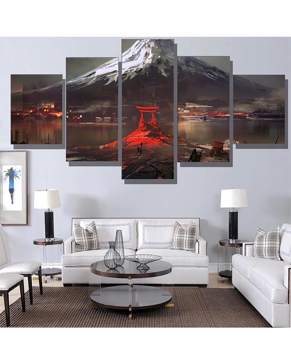 Landscape Poster Mount Fuji Japan Modern Picture Print Nature 5 Panel Canvas Art Wall Decor front-1