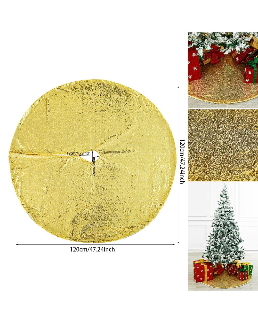 Glitter 120cm Christmas Tree Skirt Rose Gold Silver Xmas Mats Ornament Home Party Decoration Sequin Carpet Supplies front-3
