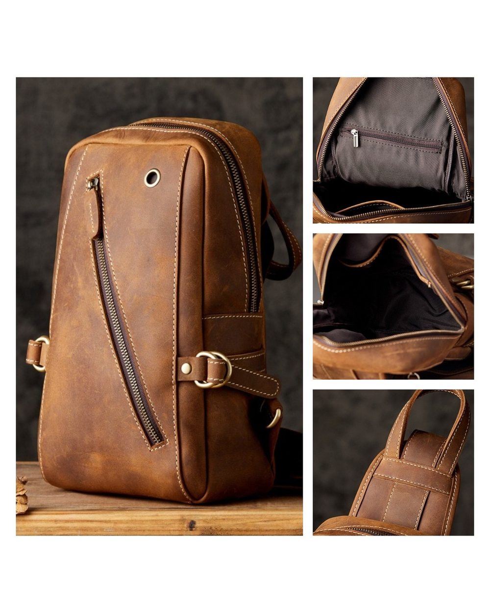 Men Genuine Leather Crossbody Chest Bag front-0