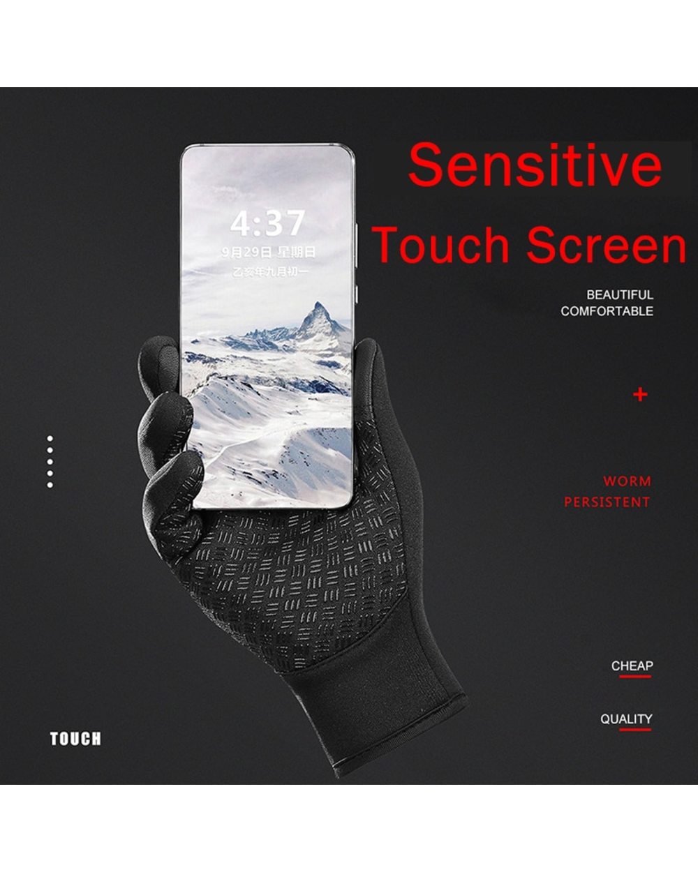 2022 Winter Warm Ski Outdoor Gloves For Man Fishing Waterproof Touchscreen Women Sport Ridding Windproof Non-Slip Gloves front-2