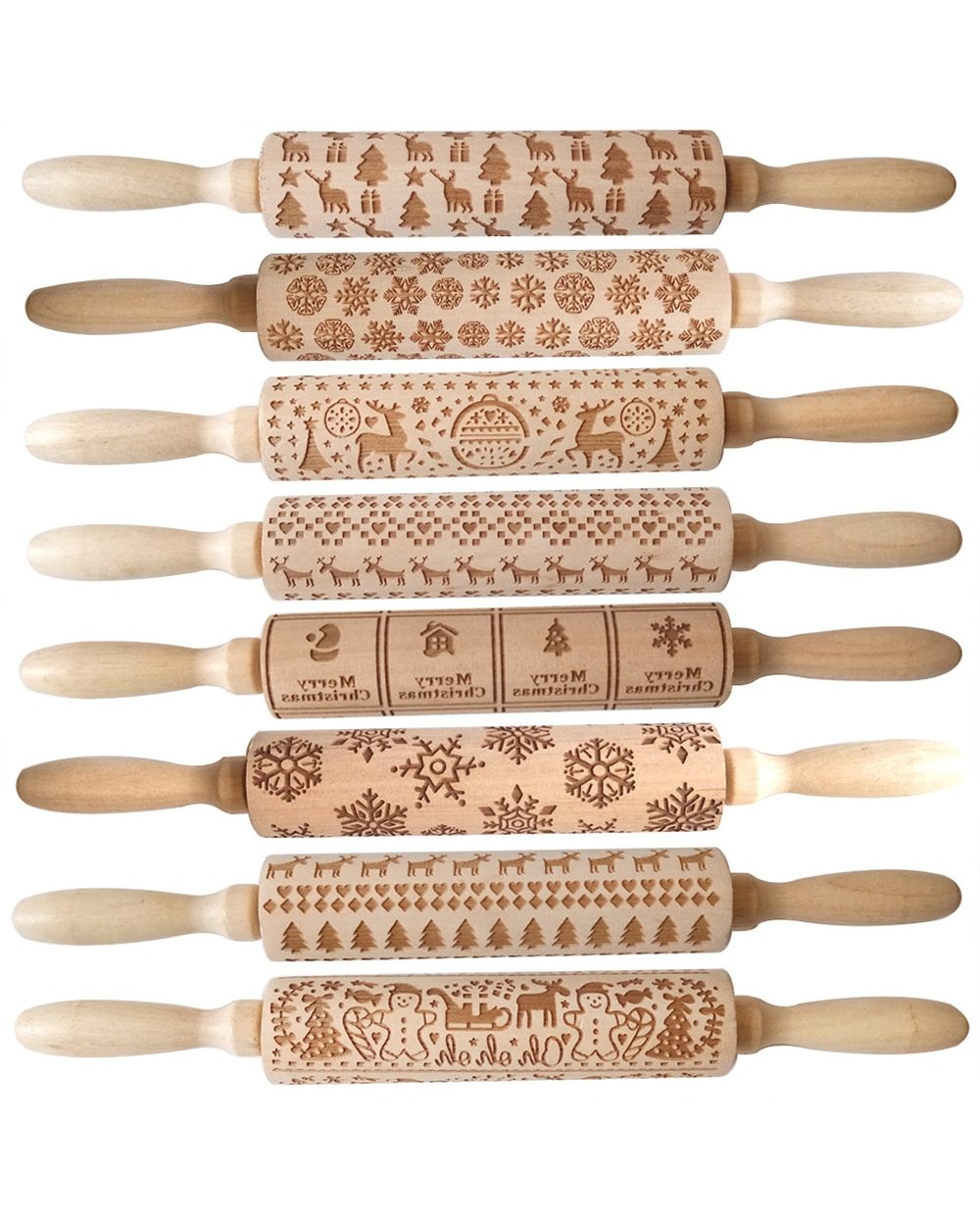 Rolling Pins Snowflake Elk Wooden Rolling Embossing Baking Cookies Biscuit Fondant Cake Patterned Roller Accessories front-1