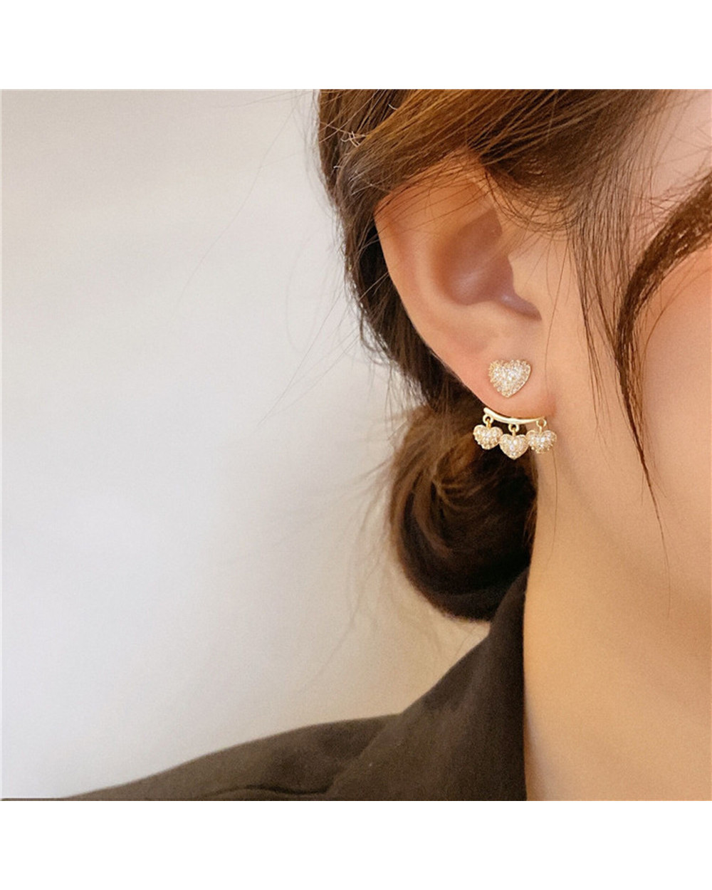 Fashion Love Peach Heart Tassel Stud Earrings front-3