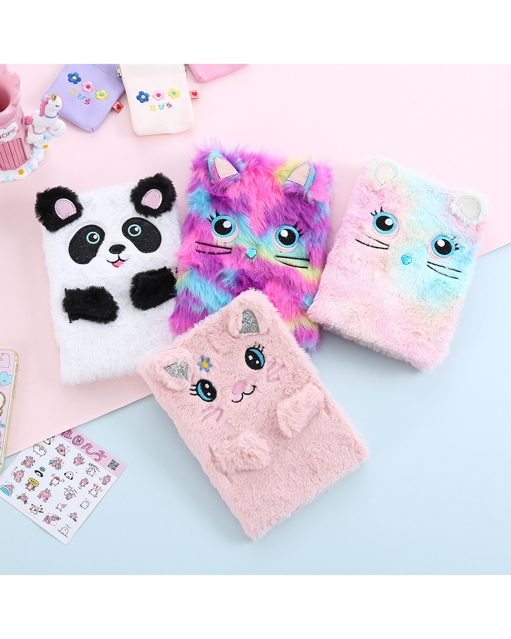 Cute Cat Notebook With Lock Kawaii Unicorn Diary Journal A5 Agenda Planner Organizer Wonderful Plush Note Book School S front-0