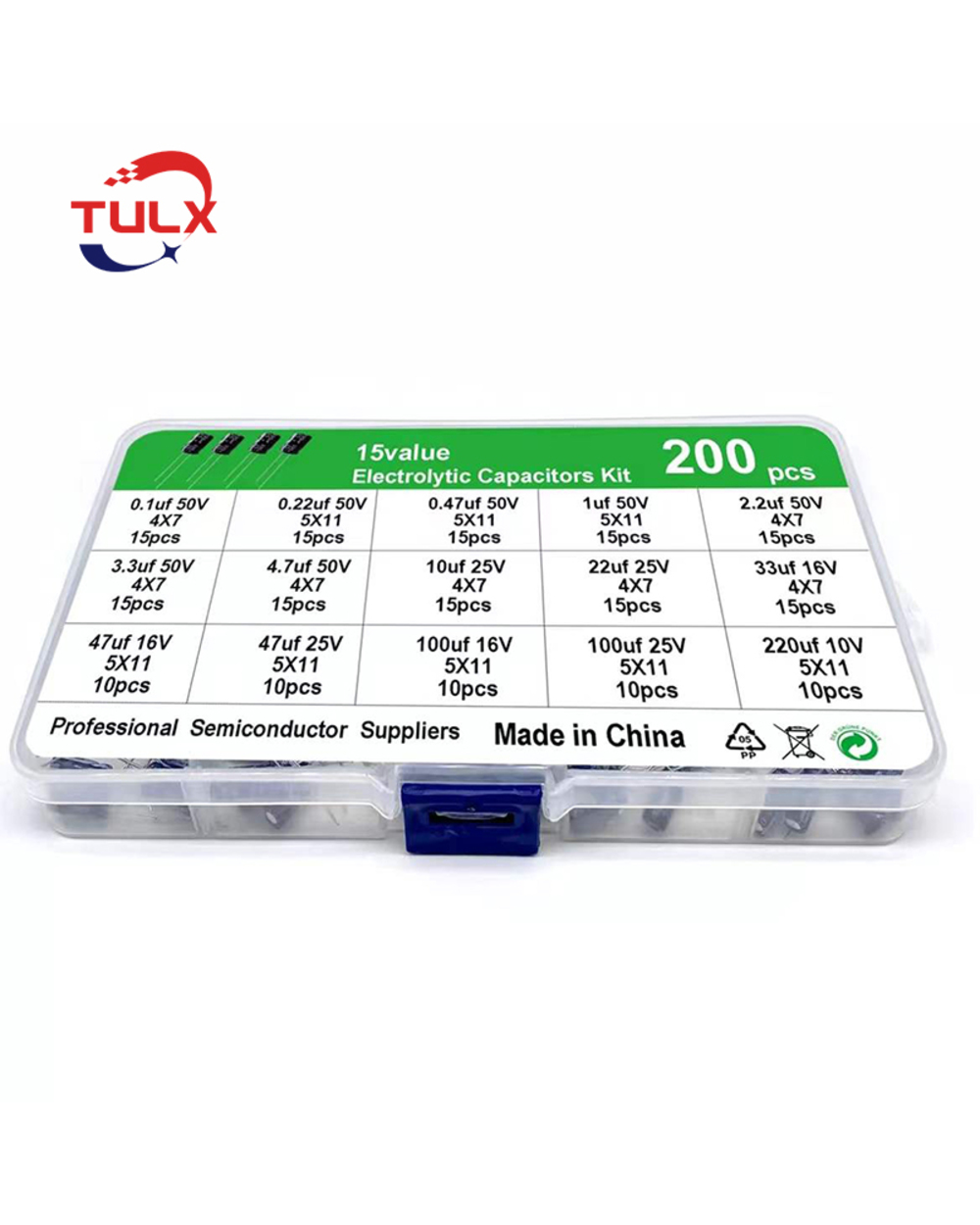 200Pcs/Lot Radial Capacitors Set 15Values 10V 16V 25V 50V 0.1Uf-220Uf Electrolytic Capacitor Assortment Kit 0.22Uf 2.2U front-3