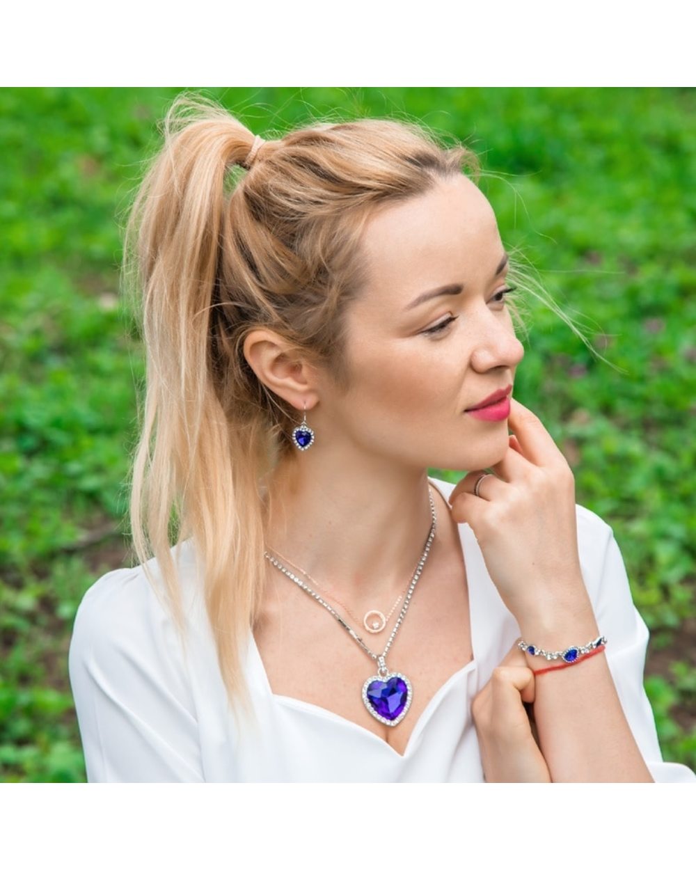 Titanic Heart of Ocean Necklaces for Women Blue Crystal Female Set Jewelry For Valentine Gifts front-5