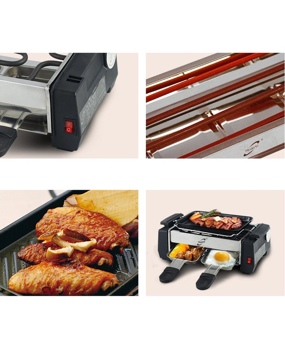 Electric Indoor Searing Grill Bbq Grill Removable Grill Griddle Plates Smokeless Easy-to-Clean front-4