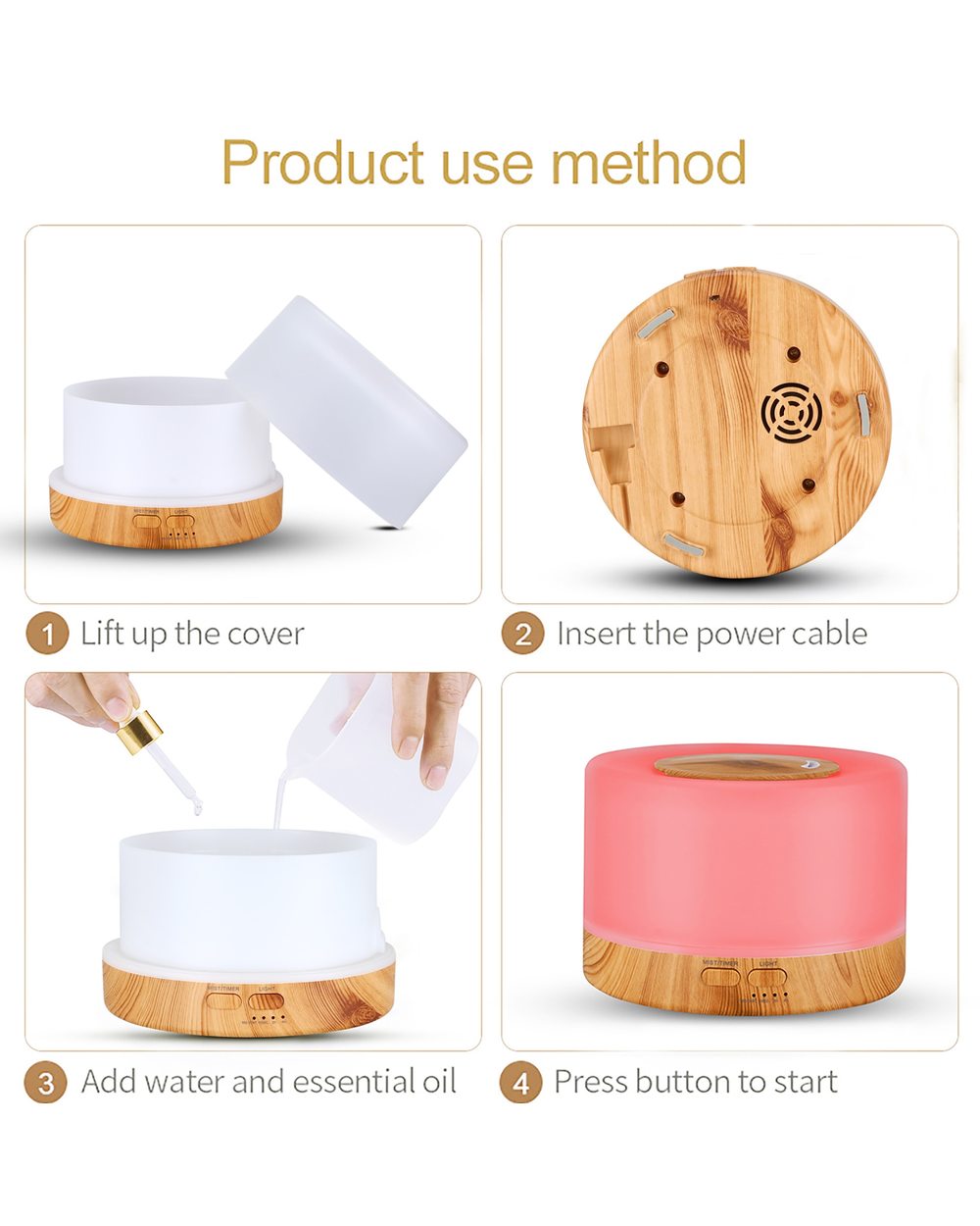 500Ml Electric Aroma Diffuser Essential Oil Diffuser Air Humidifier Ultrasonic Remote Control Color Led Lamp Mist Maker front-3