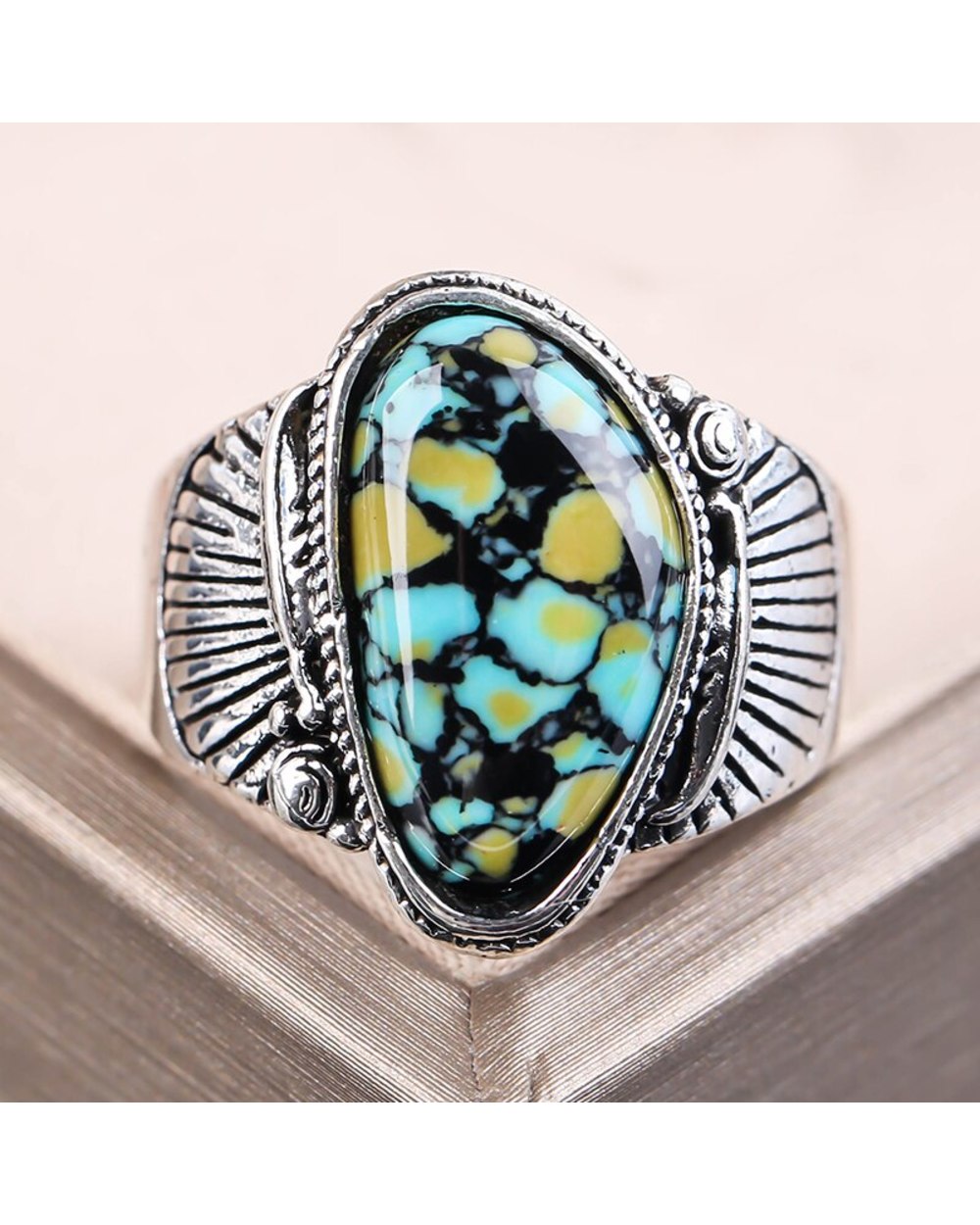Ring Ethnic Pattern Carved Silver Color Ring Gothic Jewelry For Female front-3