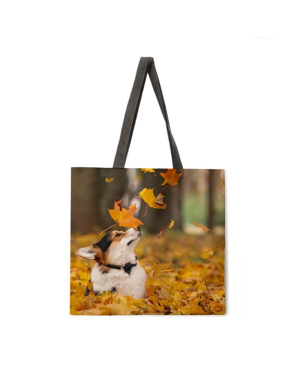 Corgi linen tote bag beach bag ladies shoulder bag foldable shopping bag reusable fashion bag front-1