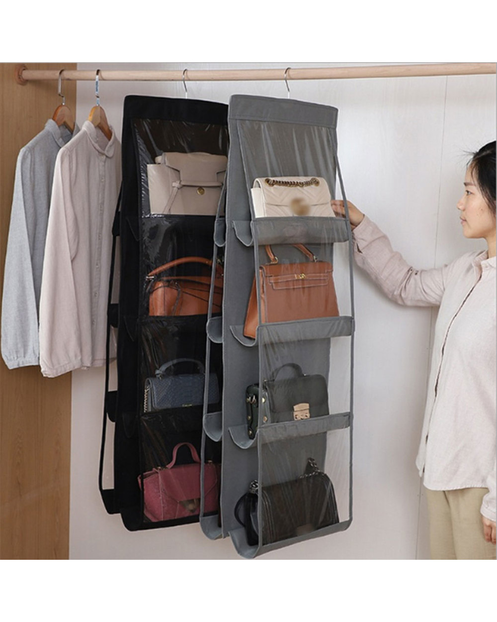 Pocket Transparent Hanging Handbag Organizer for Wardrobe Closet front-0