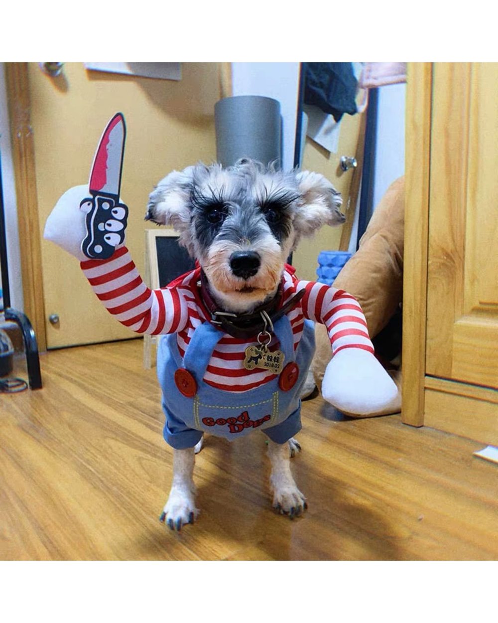Funny Dog Clothes Dogs Cosplay Costume Halloween Comical Outfits Holding a Knife Set Pet Cat Dog Festival Party Clothing front-2