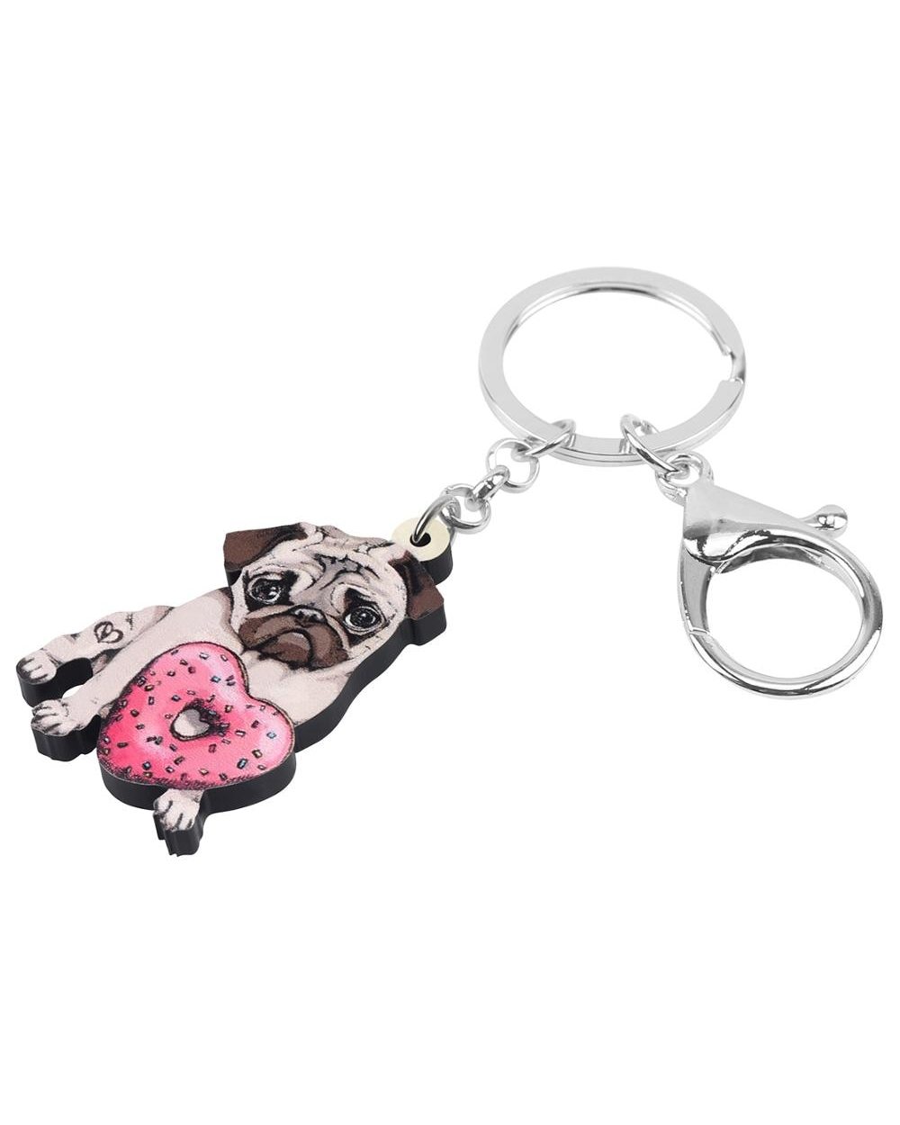 Pug Dog Key Chains Rings Day Donuts Bag Car Purse Decorations Keychain For Women Girl Teen Charm Gift front-1