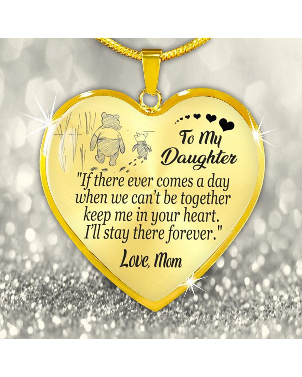 To My Daughter Love Mom Heart Pendant Necklace Inspirational Letter Pendant Necklaces Jewelry Birthday Gift front-3