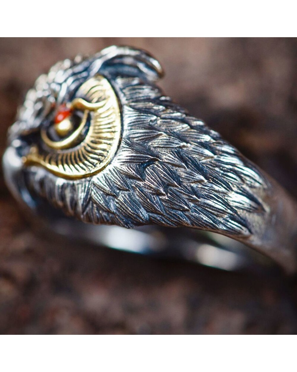 Animal Ring Retro Silver Color Red Eye Owl Opening Adjustable Ring Men's Ring Jewelry Gift front-1