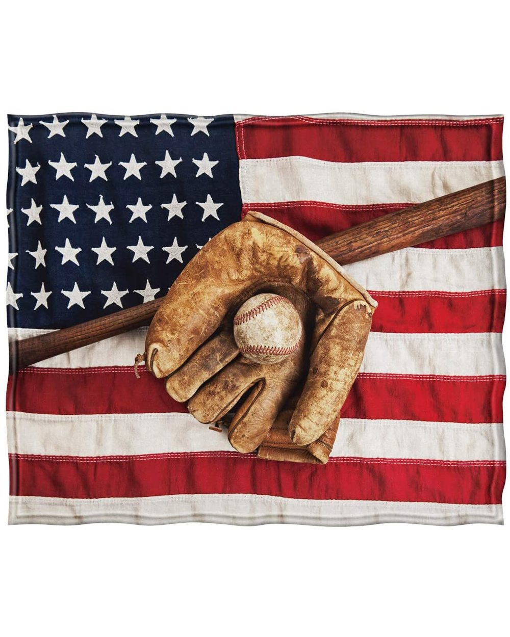 Vintage Baseball Sport American Flag Soft Warm Print American Throw Blanket for Adults Gift front-1